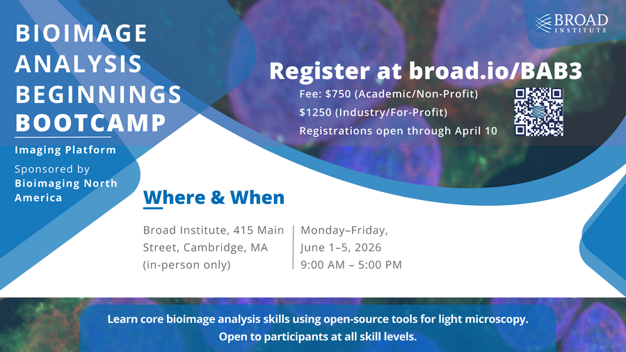 A flyer in blue and white text on top of a colorful cell background.